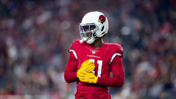 Cardinals former linebacker Myjai Sanders against the New England Patriots at State Farm Stadium.